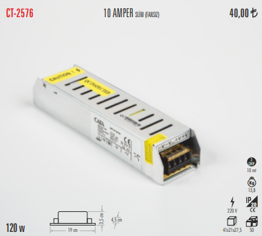 10 Amper 120WSlim Kasa Şerit Led Trafosu