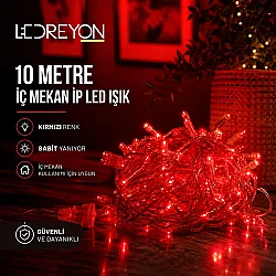 10 Metre İç Mekan İp LED Işık | Kırmızı Sabit Işık | Fişli Dekoratif LED Aydınlatma