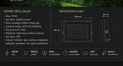 100 Watt Dış Mekan Su Geçirmez Led Projektör Yeşil Renk - 3