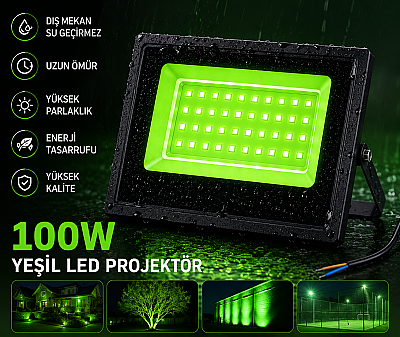 100 Watt Dış Mekan Su Geçirmez Led Projektör Yeşil Renk - 2