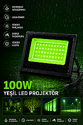 100 Watt Dış Mekan Su Geçirmez Led Projektör Yeşil Renk
