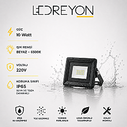 10W Ultra Slim Led Projektör 6500K