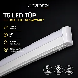 120 cm 18W T5 LED Floresan Armatür | Switchli Tezgah Altı LED Bant Armatür