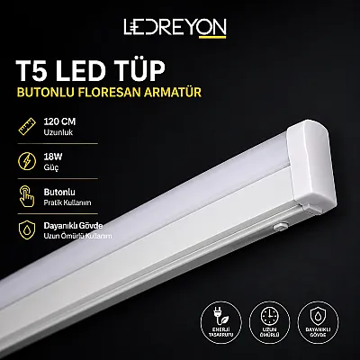 120 cm 18W T5 LED Floresan Armatür | Switchli Tezgah Altı LED Bant Armatür - 1