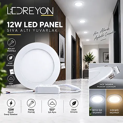 12W Sıva Altı Yuvarlak Slim Kasa Led Panel Armatür - 1