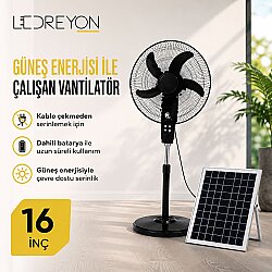 16 İnç Güneş Enerjili Vantilatör / Solar Panelli Şarjlı Fan Elektriksiz Vantilatör