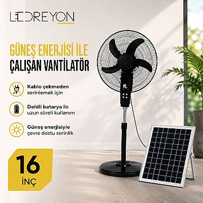 16 İnç Güneş Enerjili Vantilatör / Solar Panelli Şarjlı Fan Elektriksiz Vantilatör - 1