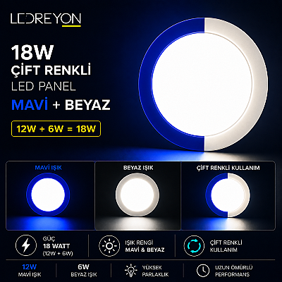 18W Çift Renkli Sıva Altı Yuvarlak Led Panel - 1