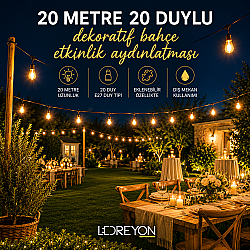 20 Metre 20 Duylu Dekoratif Bahçe Etkinlik Düğün Salonu Kır Bahçesi Aydınlatması Su Geçirmez Dış Mekan Aydınlatma AMPULLER HARİÇ