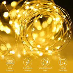 20 Metre Güneş Enerjili Solar Peri İp Led Işık Dış Mekan Bahçe Aydınlatma - 8