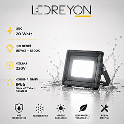 20W Ultra Slim Led Projektör 6500K