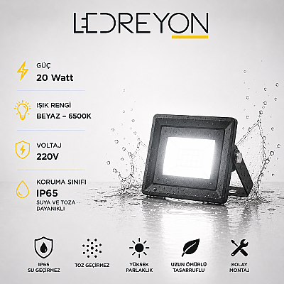 20W Ultra Slim Led Projektör 6500K - 1