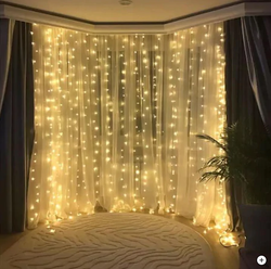 2x2 Metre Dekoratif Tel Kablolu Perde Led Işık 200 Ledli Led Perde Aydınlatma - Thumbnail