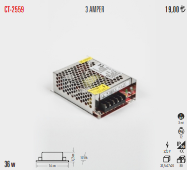 3 Amper 42W Slim Kasa Şerit Led Trafosu