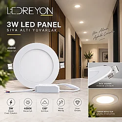 3W Sıva Altı Yuvarlak Slim Kasa Led Panel Armatür Spot Aydınlatma
