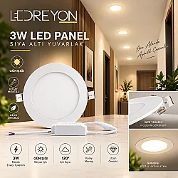3W Sıva Altı Yuvarlak Slim Kasa Led Panel Armatür Spot Aydınlatma - 2
