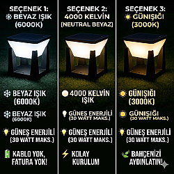 30W Güneş Enerjili 3 Renk Fonksiyonlu Bahçe Aydınlatma Dış Mekan Aydınlatması Solar Bahçe Armatür Küp - 3