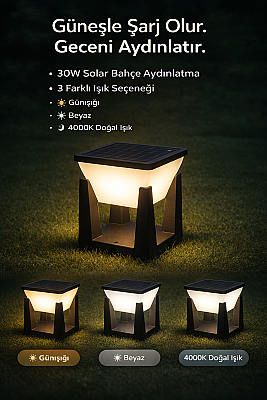 30W Güneş Enerjili 3 Renk Fonksiyonlu Bahçe Aydınlatma Dış Mekan Aydınlatması Solar Bahçe Armatür Küp - 1