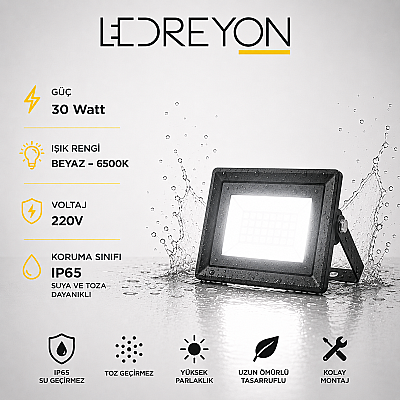 30W Ultra Slim Led Projektör 6500K - 1