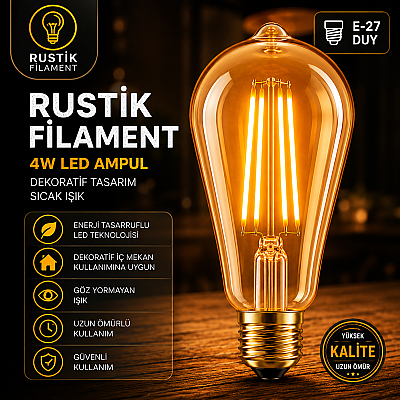 4W Rustik Led Ampul Filamanlı Ampul E-27 Duylu - 1