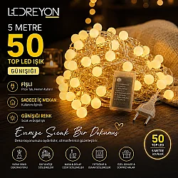 5 Metre 50 Top Led Işık Günışığı Fişli İç Mekan Dekoratif Işık Zinciri