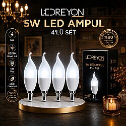 4 Adet 5W Kıvrık Buji Led Ampul Mum Ampul E-14 Duy