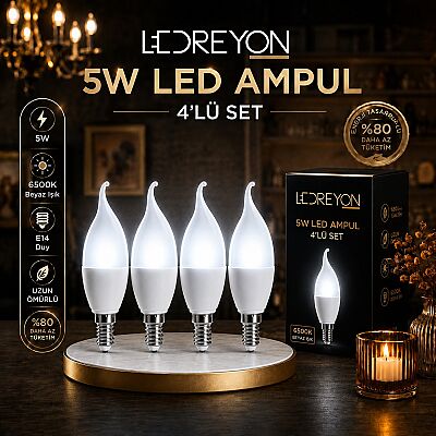 4 Adet 5W Kıvrık Buji Led Ampul Mum Ampul E-14 Duy - 1