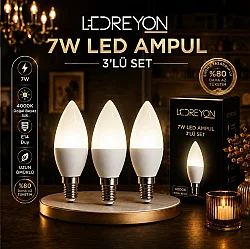 3 Adet 7W Buji Led Ampul E-14 Duy Buji Mum Ampul Doğal Beyaz Işık 4000K
