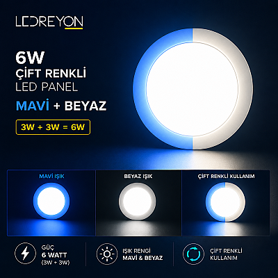 6W Çift Renkli Sıva Altı Yuvarlak Led Panel - 6