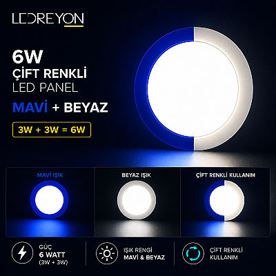 6W Çift Renkli Sıva Altı Yuvarlak Led Panel - 1
