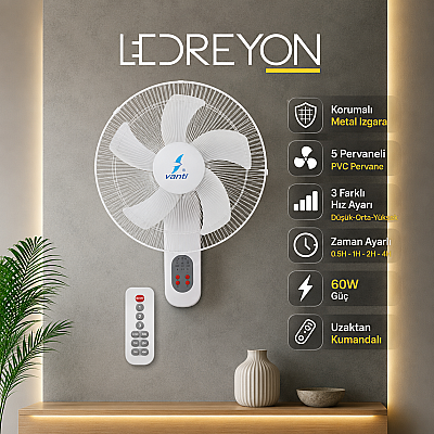 60W Uzaktan Kumandalı Duvar Tipi Vantilatör - 1