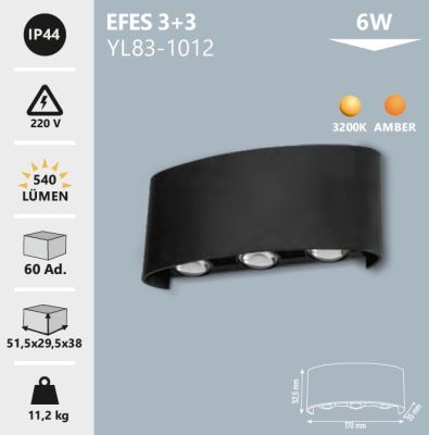 6W 3200K Efes 3+3 Led Dış Mekan Aplik