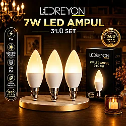 3 Adet 7W Buji Led Ampul E-14 Duy Buji Mum Ampul 3200K Günışığı