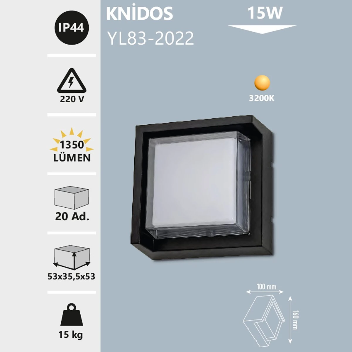 7W 3200K Knidos Led Dış Mekan Duvar Aplik Bahçe Aydınlatması - Thumbnail