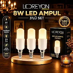 3 Adet 8W Buji Led Ampul E-14 Duy Buji Mum Ampul Günışığı 3000K