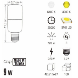 8 Watt Buji Led Ampul - E-27 Duylu - Thumbnail