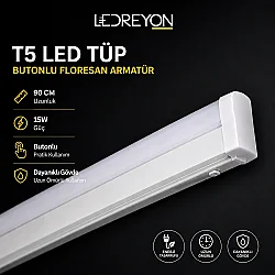 90 cm 15W T5 LED Floresan Armatür | Switchli Tezgah Altı LED Bant Armatür