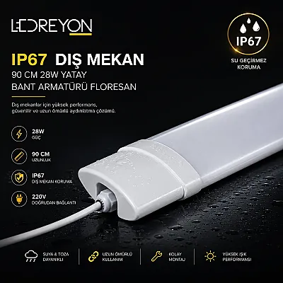 90 cm 28W IP67 LED Bant Armatür (T5 Kasalı) | Su Geçirmez Dış Mekan Floresan - 1