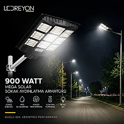900W Mega Solar Sokak Aydınlatma Armatürü | Güneş Enerjili LED Dış Mekan Bahçe Lambası Kumandalı