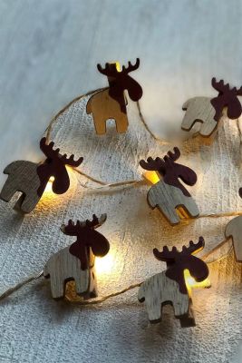 Ahşap Geyik Mandallı Işık Zinciri Yılbaşı Led Işık Süsleri