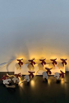 Ahşap Geyik Mandallı Işık Zinciri Yılbaşı Led Işık Süsleri