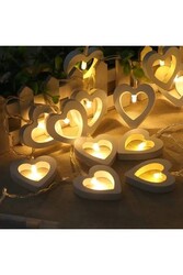 Beyaz Ahşap Kalp Led Işık Aydınlatma Kalpli Led Süs Pilli - Thumbnail