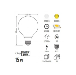 15W Glop Yuvarlak Top Led Ampul - E27 Duylu Lamba - 2