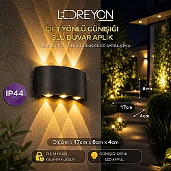 CATA CT-8011 Çift Yönlü 3'lü LED Duvar Apliği IP44 Günışığı Dış Mekan Aydınlatma Bahçe Aydınlatması