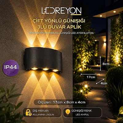 CATA CT-8011 Çift Yönlü 3'lü LED Duvar Apliği IP44 Günışığı Dış Mekan Aydınlatma Bahçe Aydınlatması - 1
