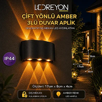 CATA CT-8011 Çift Yönlü 3'lü LED Duvar Apliği IP44 Amber Dış Mekan Aydınlatma Bahçe Aydınlatma Armatürü - 1