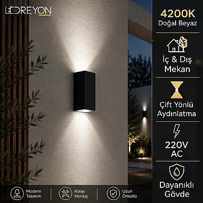 Çift Yönlü LED Dış Mekan Duvar Apliği | Su Geçirmez Bahçe Aydınlatması Siyah Aplik - 1
