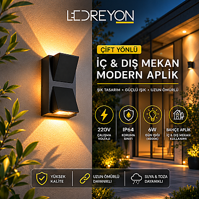 Çift Yönlü İç ve Dış Mekan Modern Aplik Dekoratif Bahce Aydınlatma 220V Günışığı - 1