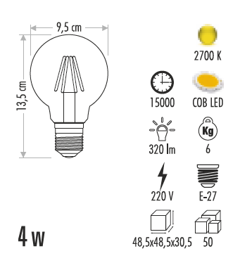 CT-4351 4 Watt Dekoratif G95 Glop Rustik Led Işık Ampul - 2
