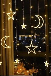 2,5 Metre Ay Yıldızlı Saçak İp Perde Led Işık Yılbaşı Süs Aydınlatma - Thumbnail